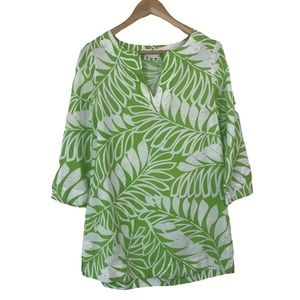 Kate Spade New York Linen Blend V-Neck  Chantal Leaf Print Tunic Top Size Small